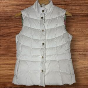 Lilly Pulitzer Down Filled Feather White Quilted Puffer Vest Small Gold Hardware